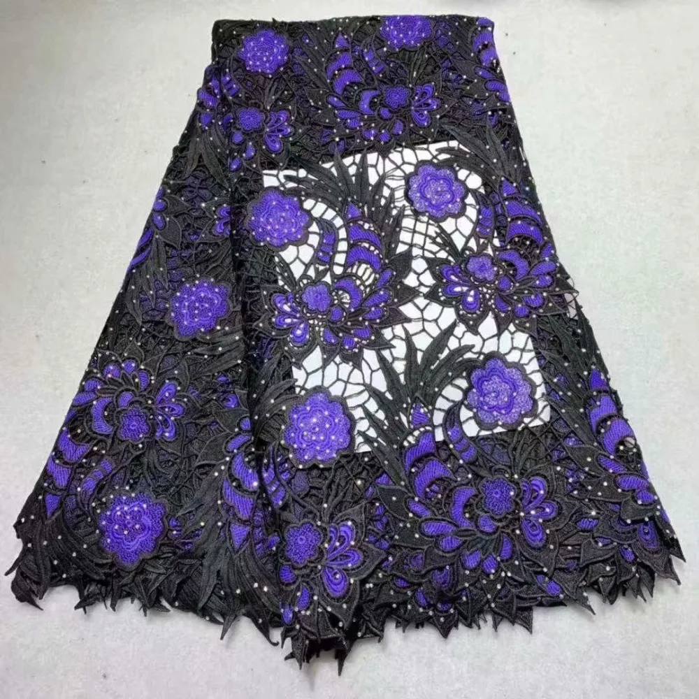 

New African designs for two-color water-soluble lace fabrics with beautiful gems, 2019 Nigerian premium lace fabrics