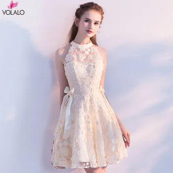 

Women Ladies High Neckline Halter Lace Floral Bridesmaid Dress Sleeveless A-line Chiffon Elegant Wedding Party Dresses Prom Gown