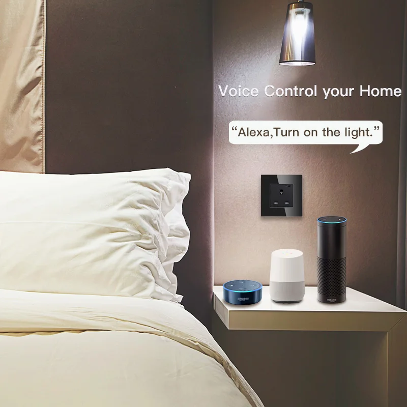 UK WiFi Smart Wall Socket 13A Outlet Glass Panel,Smart Life/Tuya APP Remote Control,Works with Amazon Echo Alexa Google Home