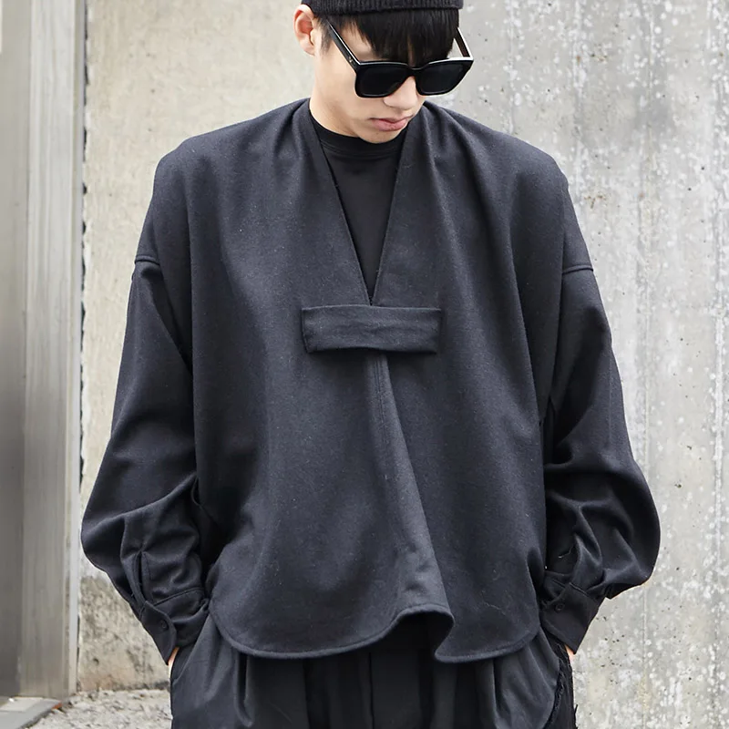 

YWSRLM 2018 autumn winter new Yamamoto style dark black Japanese double-faced Personality trends long-sleeved shirt Y009