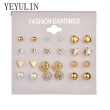 12 пар трендовых сережек из сплава серебристый золотистый цвет серьги-гвоздики милые мини сердце кристалл треугольной формы ювелирные изделия для ушей для женщин девушек