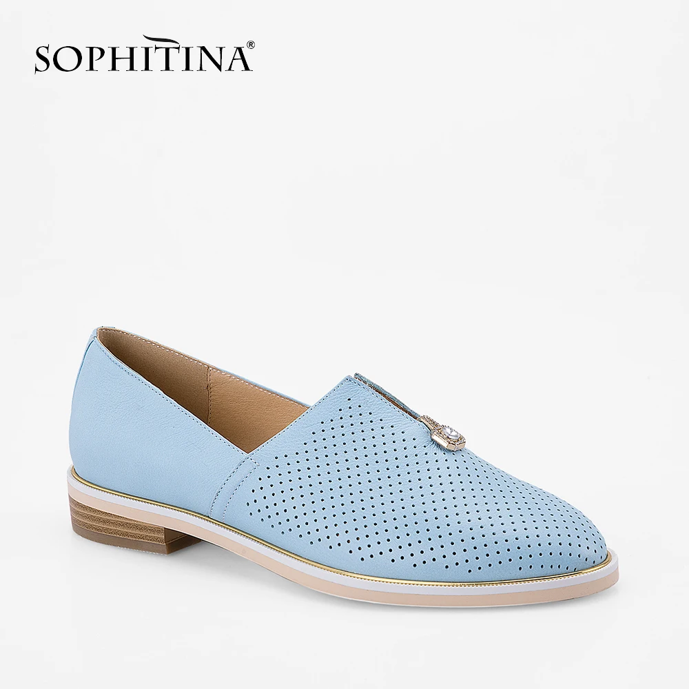 

SOPHITINA Women Flats Genuine Leather Round Toe Basic Slip-on Women Flats 2019 Casual Crystal Shoes Leisure Office Lady Shoe p68