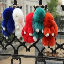 Fashion Rabbit Fur Keychain Pendant for Handbag Car Accessories KeyChain Children Headwear 13-15com Solid Rabbit Little Fox Fur