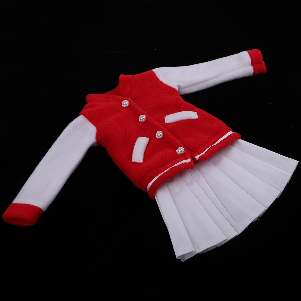 1/3 Student Baseball Uniform Plush Coat & White Sleeveless Dress for BJD Night Lolita Doll Gift
