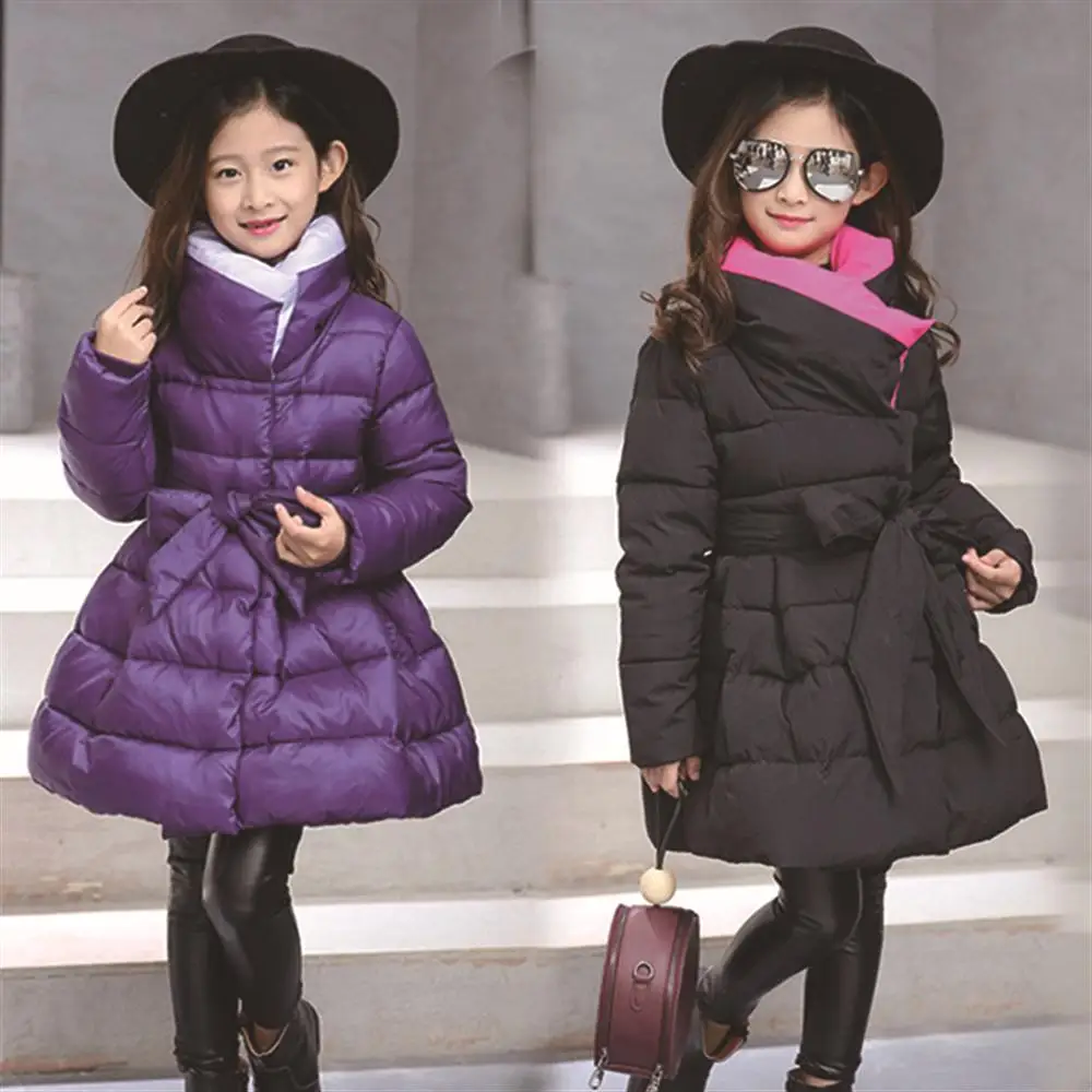 

Winter Kids Long Jackets for Girls 2018 New Fashion Cotton Padded Girls Parka Down Coat Windproof Warm Children Outerwear