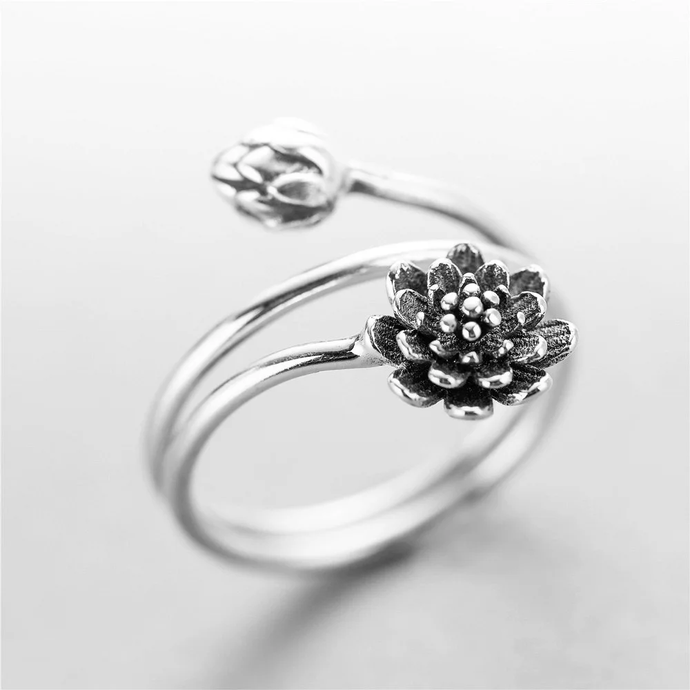 Seedpod Lotus ring 100% Sterling 925 silver Jewelry Vintage Adjustable rings for women gift
