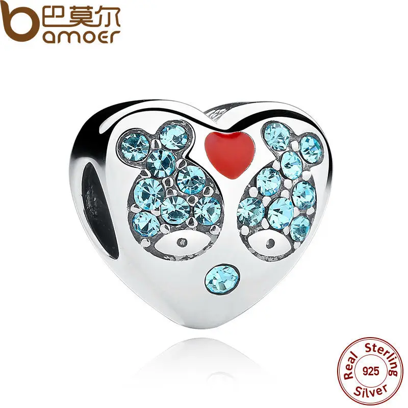 

925 Sterling Silver Red Heart Blue Crystal Fish Heart Charms Fit Bracelet Jewelry Making Mother Gift SCC020