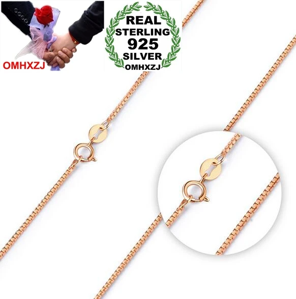 

OMHXZJ Wholesale simple Fashion Woman 18 inch 1.0mm Platinum 925 Sterling Silver Rose gold Round Box Short Chains Necklaces NK12