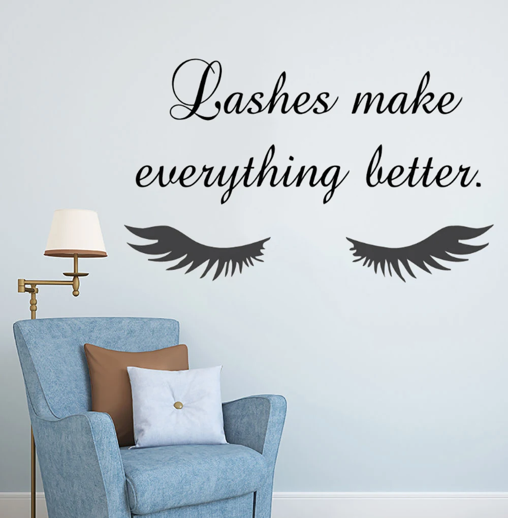Beauty Salon Quote Wall Sticker Long Eyelashes Wall Vinyl Decals