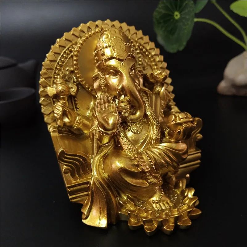 Золотая Статуя лорда Ганеши Будда слон Бог скульптура индийский Ганеш статуи Будды изделия из смолы украшения дома и сада