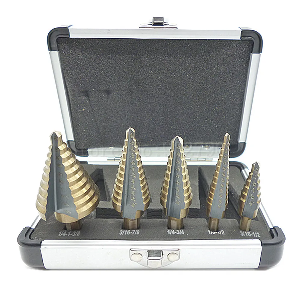 5pcs High Speed Steel With Cobalt Coated Step Drill  50 Sizes Step Drill w/ Case 