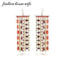 New Colorful Crystal Long Drop Earring For Women Handmade Luxury Gold Chian Tassel Earrings Wedding Jewelry Gifts LE0229