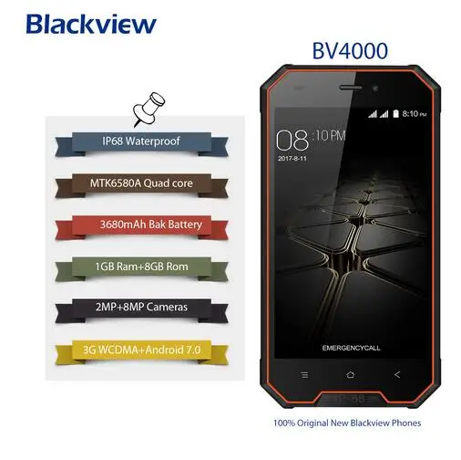 Blackview BV4000 4," ips HD 3680mAh IP68 водонепроницаемый смартфон 8MP Android 7,0 GSM WCDMA мобильный телефон