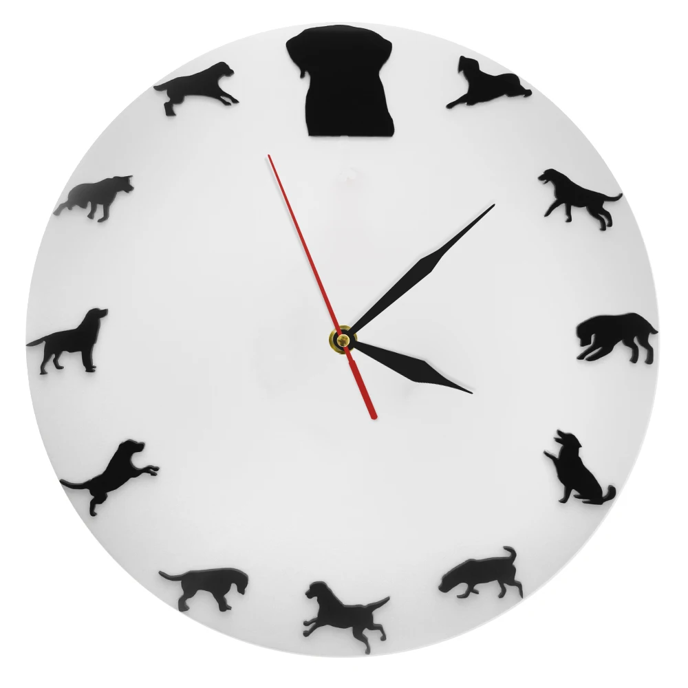

Different Dog Poses Home Decorations Wall Clock Puppy Pets Pattern Dogs Breeds Pug Bulldog Pit Poodle Pet Shop Wall Decor Clock