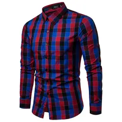 2019 брендовая клетчатая рубашка мужская рубашка с длинным рукавом Chemise Homme Хлопковая мужская клетчатая рубашка Повседневная хлопковая