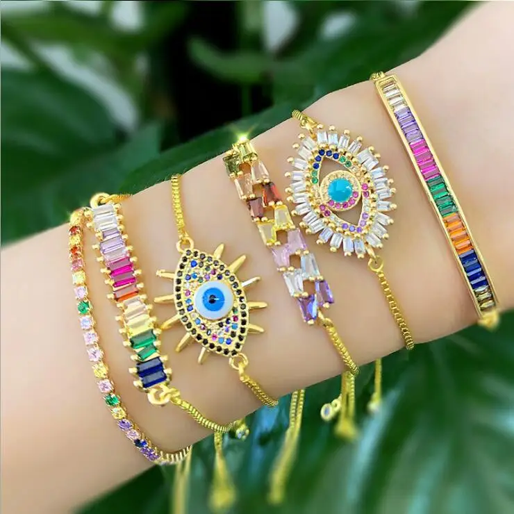 

European and American Fashion New Fine Micro-inlaid Zircon Pull Bracelet Female Students Color Crystal Bracelet Accessories KB05
