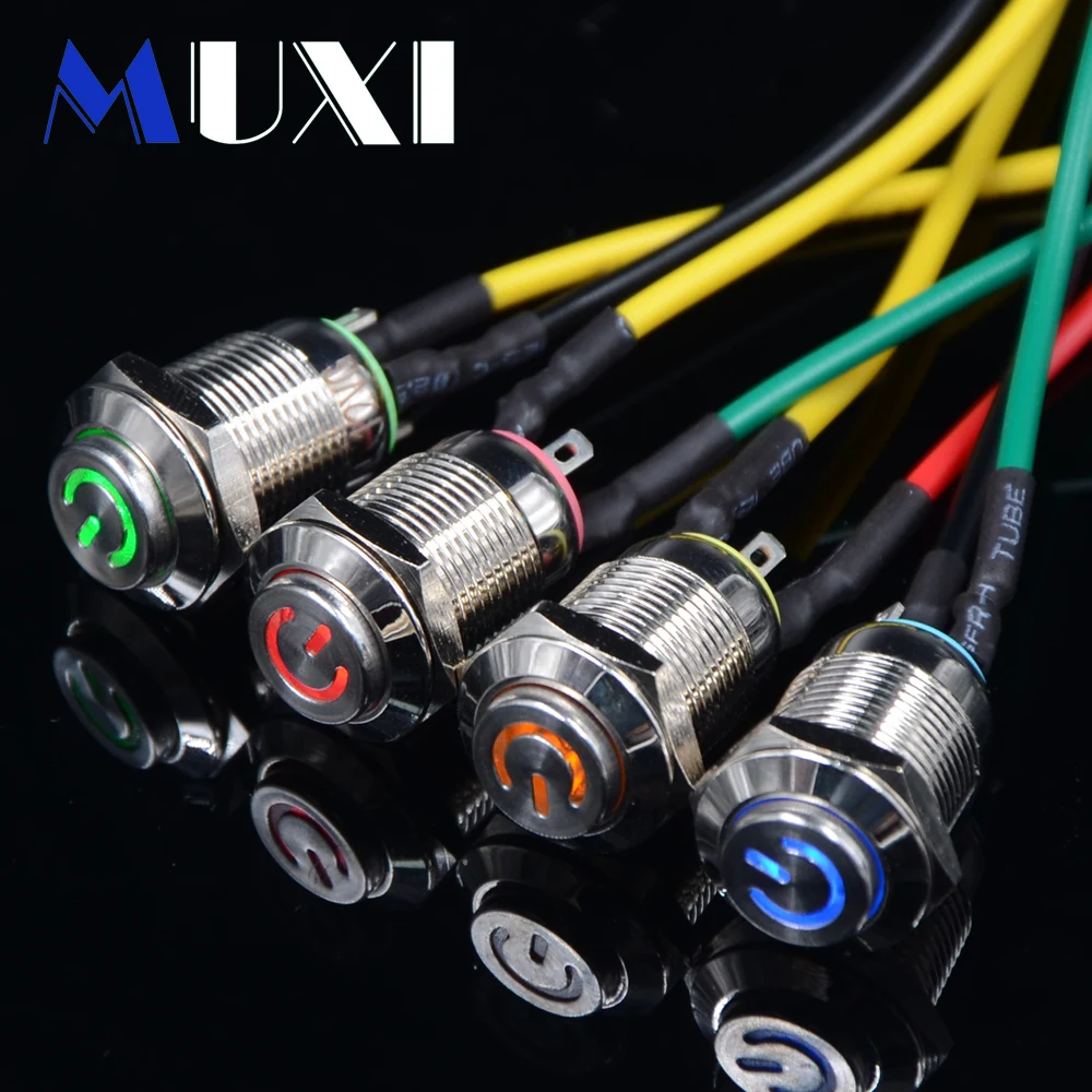 

1Pc 12mm Self Reset High head 3V 5V 6V 12V 24V 36V 48V 110V 220V RED BLUE GREEN YELLOW Waterproof Metal Switch for Equipment