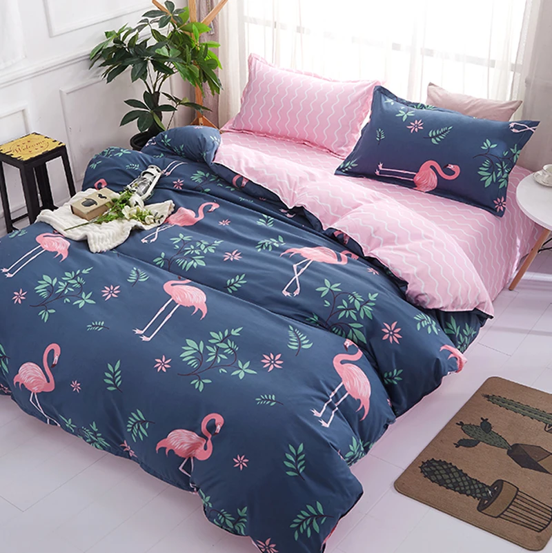 Online Juego de ropa de cama conjunto de edredón 2 4 piezas Juego de sábanas de cama doble King doble tamaño 140*200 cm tamaño ropa de cama de flamencos