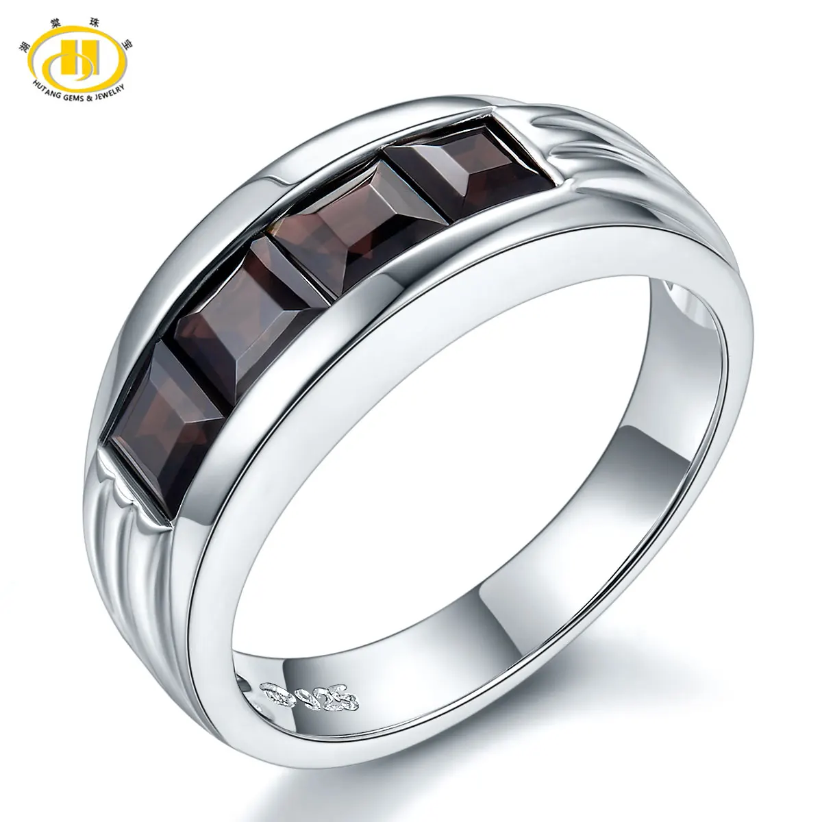

Hutang 1.92Ct Mystery Black Garnet Birthstone Natural Gemstone Rings Solid 925 Sterling Silver Ring Womens Trendy Fine Jewelry