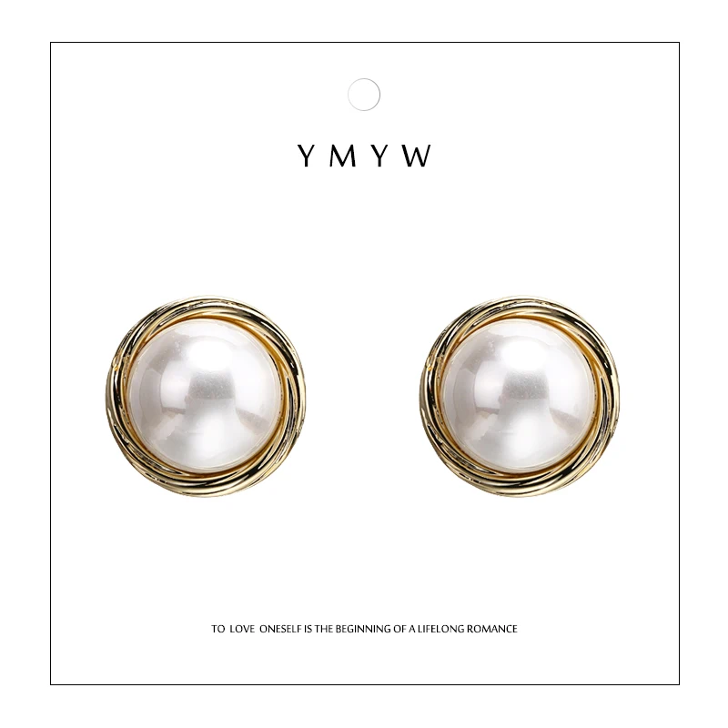 

YMYW Exquisite Korean Imitation Shell Pearl Stud Earrings Charm Copper 16 k Plated Gold Earrings for Women Boucle D'Oreille 2019