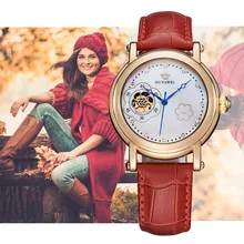 Women watches Flower design mechanical watch eather band ladies simple fashion casual clock relogio femininos gift OUYAWE sollen clock women skeleton automatic mechanical watch new arrival design women fashion casual leather watches relogio femininos