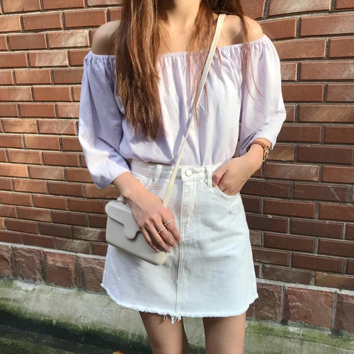 

Solid Simple Slash Neck Basic Short Sleeve Elastic Fashion All Match 2019 Summer All Match Female Women Girl Top T-shirts