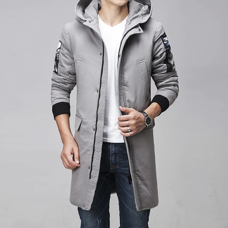Новая одежда Куртки Бизнес длинное плотное зимнее пальто Мужская однотонная парка модное пальто верхняя одежда