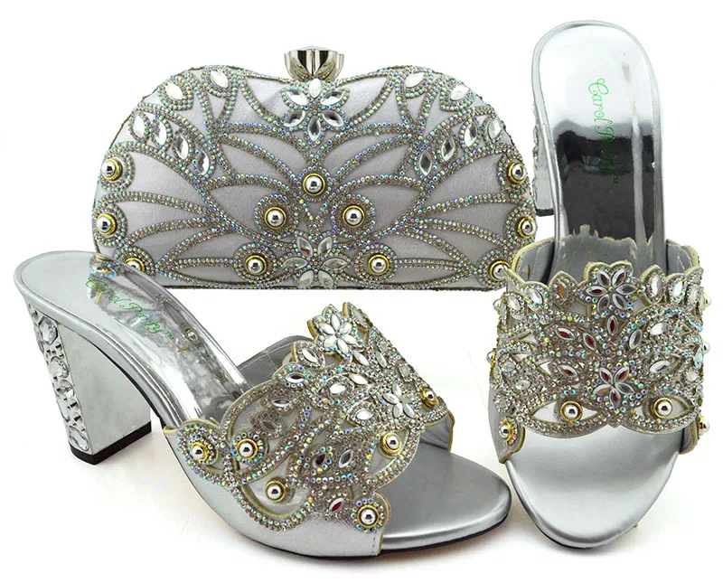 

Rhinestones silver shoes pumps women with clutches evening bag with many rhinestones size 38 to 43 free shipping by DHL SB8361-1