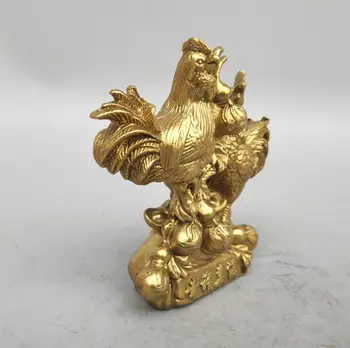 

China seiko carving Pure brass Two chickens small statue