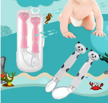 

DHL 200set 2pcs/set Cartoon Spoon Suit Baby Silica Gel Soft Head A Soup Spoon Elbow The Group Combine Dress Baby Tableware Boxed
