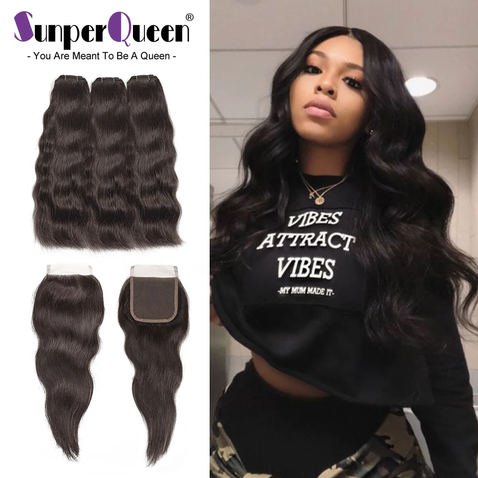 

Raw Indian Virgin Hair Bundles With Closure Body Wave Hair Weave Bundles With Middle Part Closure Free Shipping