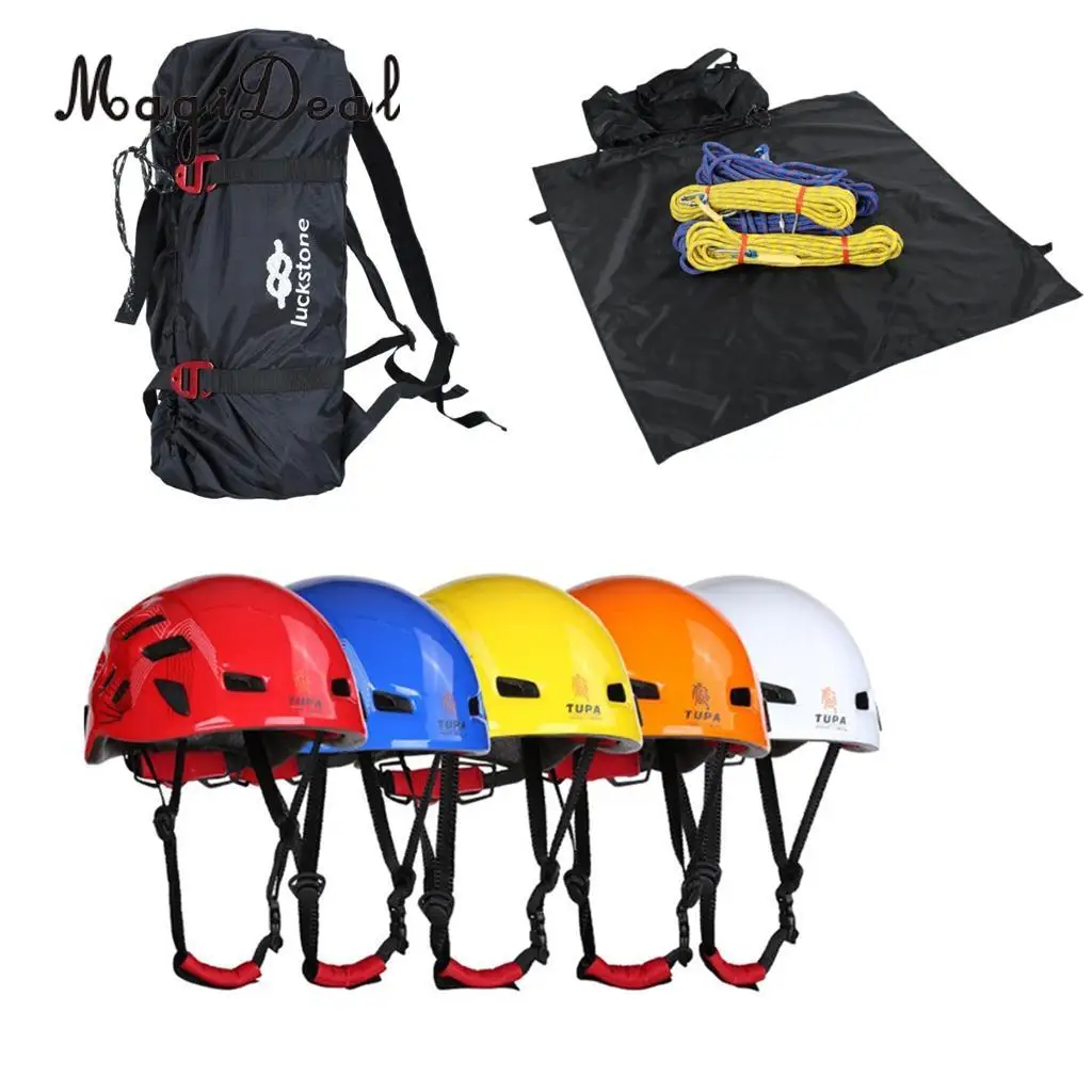 MagiDeal Folding Rock Climbing Arborist Caving Rigging Rescue Rope Cord Carry Bag Gear Backpack Ground Sheet + Safety Helmet