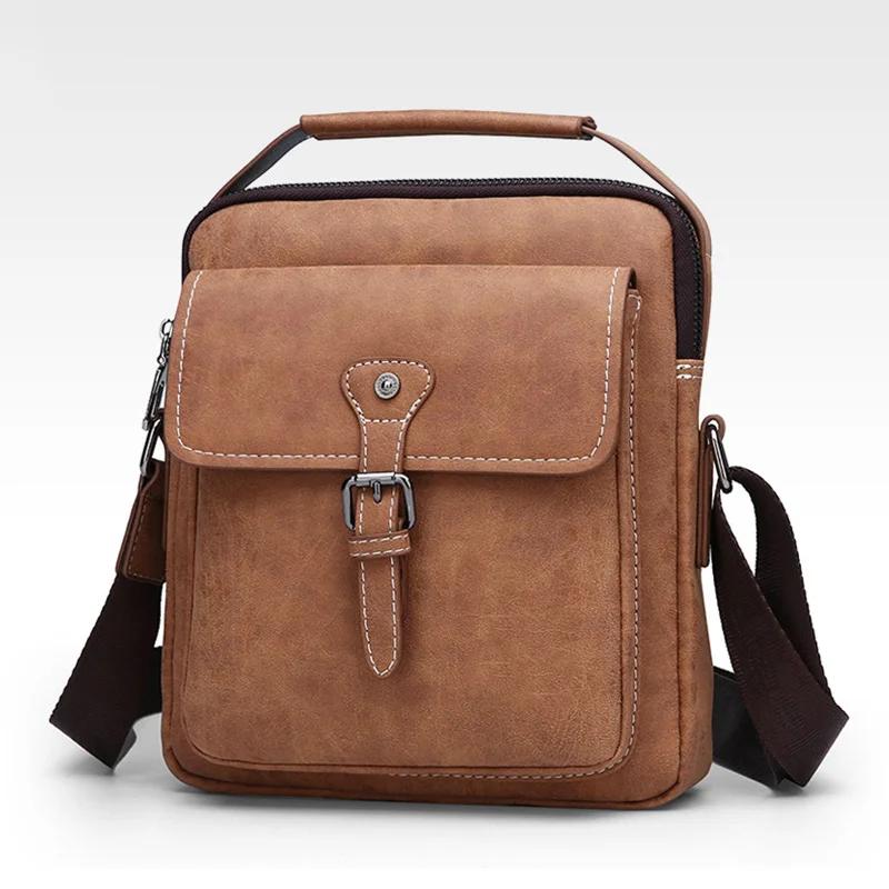 

Hot Selling Men Crossbody Single Shoulder Bag Sports Frosted Leather Zipper Bag with Long Strap -B5