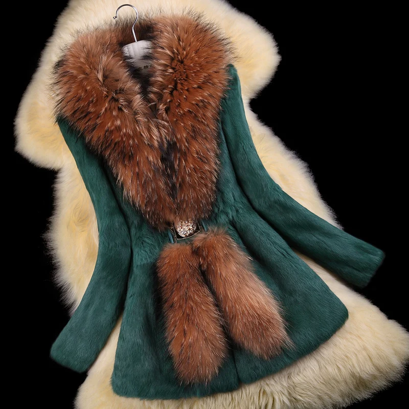 Осенние женские пальто из натурального кроличьего меха, пальто, куртка с воротником из меха енота, зимние женские меховые тренчи, верхняя одежда, пальто, большие размеры 4XL 5XL