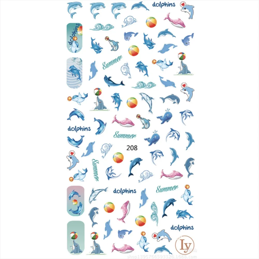 

1 sheet Dolphin Summer Sea Nail Art Stickers Ultrathin 3D Nail Sticker Nail decals Blooming Nail Sticker