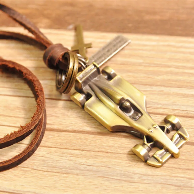 Vintage Leather Racing Car Necklaces & Pendants Fashion Genuine Leather