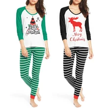Новая модная теплая Осенняя Женская рождественская пижама с длинными рукавами с v-образным вырезом, Ночная одежда с рождеством, эластичная Пижама