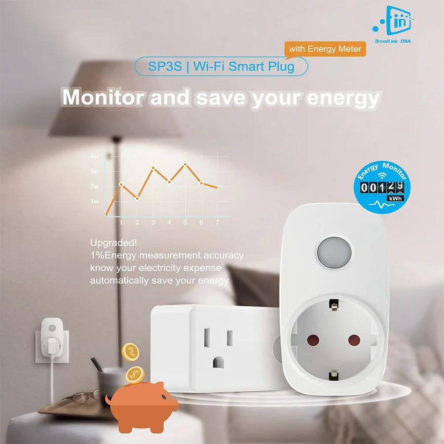 

Broadlink SP3 SP3S EU US Plug Wireless Timer Socket Power Outlet With Energy Monitor IFTTT Voice Control by Alexa Google Home
