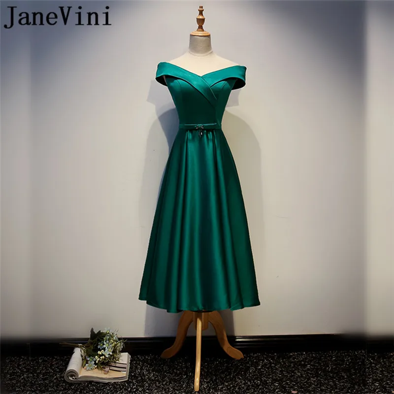JaneVini зеленый с открытыми плечами для мамы невесты жениха платья Великолепная линия Чай-Длина атласные вечерние свадебные платья мать