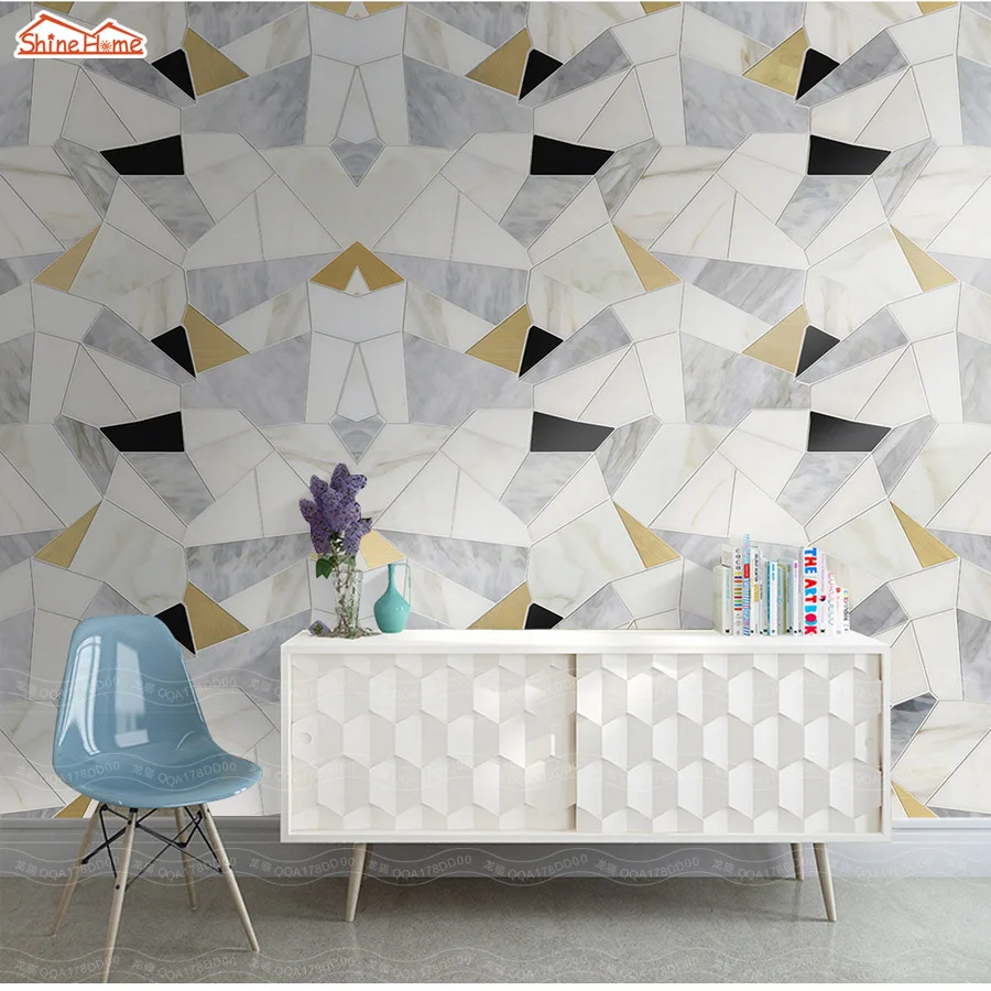 

ShineHome-Abstract Brick Black White Polygons Background Wallpapers Rolls 3 d Wallpaper for Livingroom Walls 3d Room Paper Roll