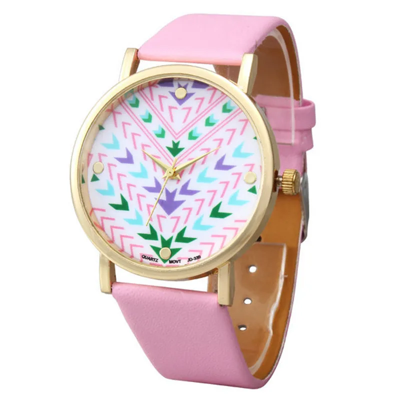 Новый Стрелка Циферблат Кожа PU женщин Кварцевые Часы Розовый Цвет | Наручные часы