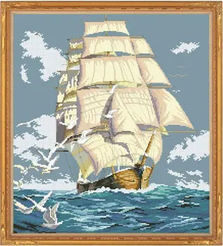 

Embroidery 3 Pieces(1 lot=3pieces) 5-15Business Days High Quality Cross Stitch Plain Sailing Ocean Sky Boat Sea Gull Animal