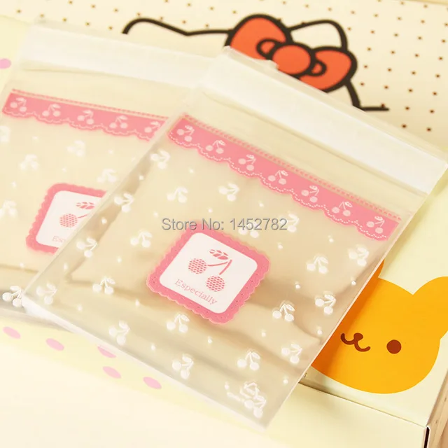 100 Pieces Lot Pink Cherry Cookies Self Adhesive Bag Handmade 100 Pieces Lot Pink Cherry Cookies Self Adhesive Bag Handmade Biscuits Small Plastic