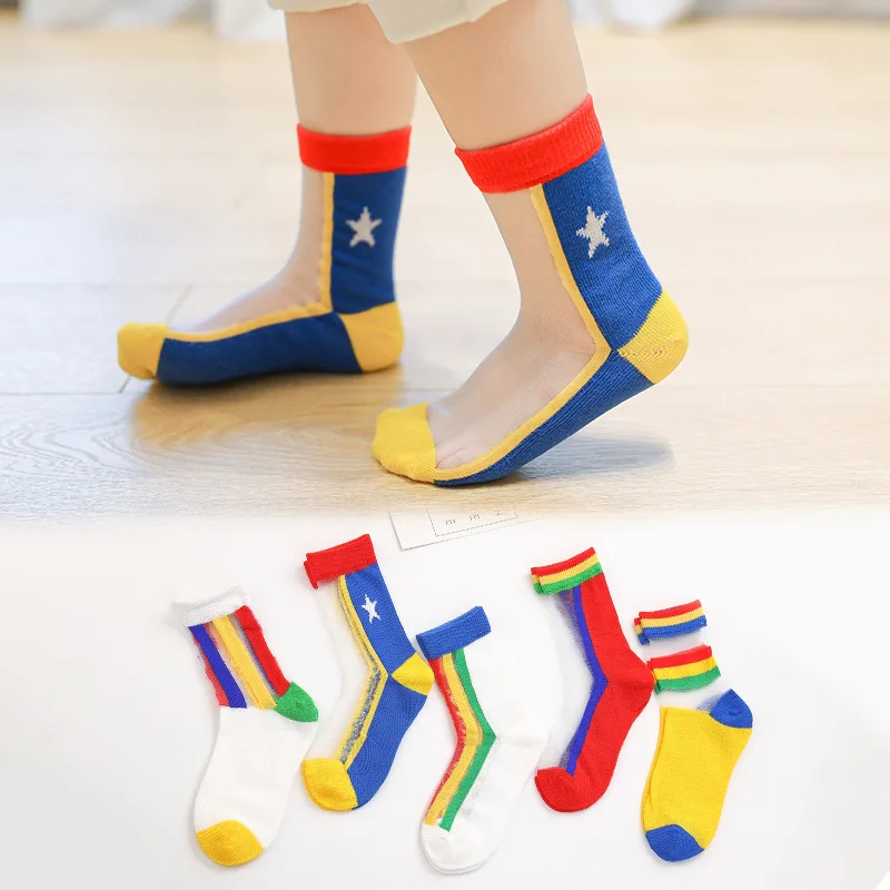 5 пара/лот; Новинка года; Летние Детские хлопковые носки Сетчатые носки в полоску для мальчиков и девочек; носки для детей; CN