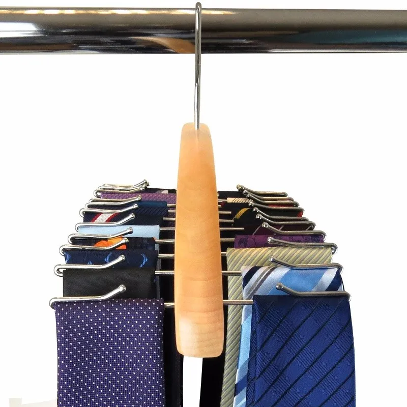 Hangerlink натурального бука один деревянный галстук подвесной органайзер стойка-вмещает 24 галстука