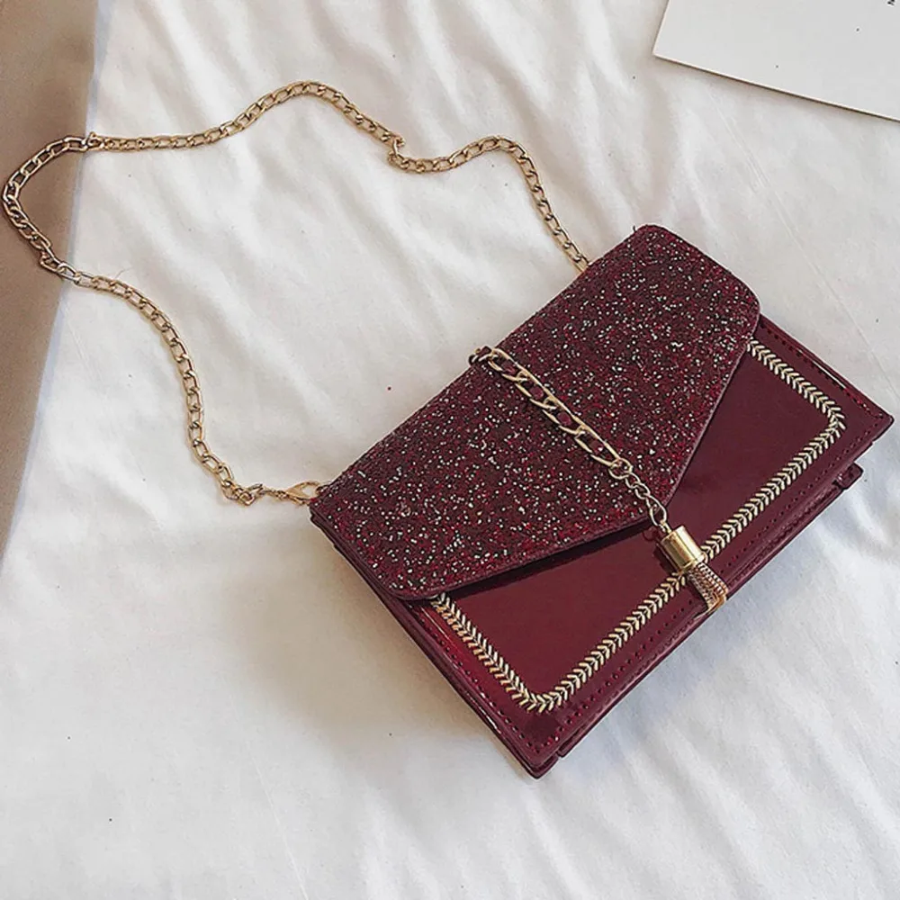 British Fashion Simple Small Square bag Women's Designer Handbag 2018 High-quality PU leather Tassel Chain Shoulder bags