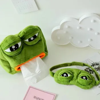 

Candice guo! super cute plush toy funny sad green frog eyeshade eyes mask tissue box cover creative birthday Christmas gift 1pc