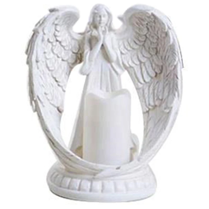 Креативные фигурки Ангела из смолы, электронный подсвечник, домашний декор, миниатюрный подсвечник ангела, украшения, свадебные подарки - Цвет: White