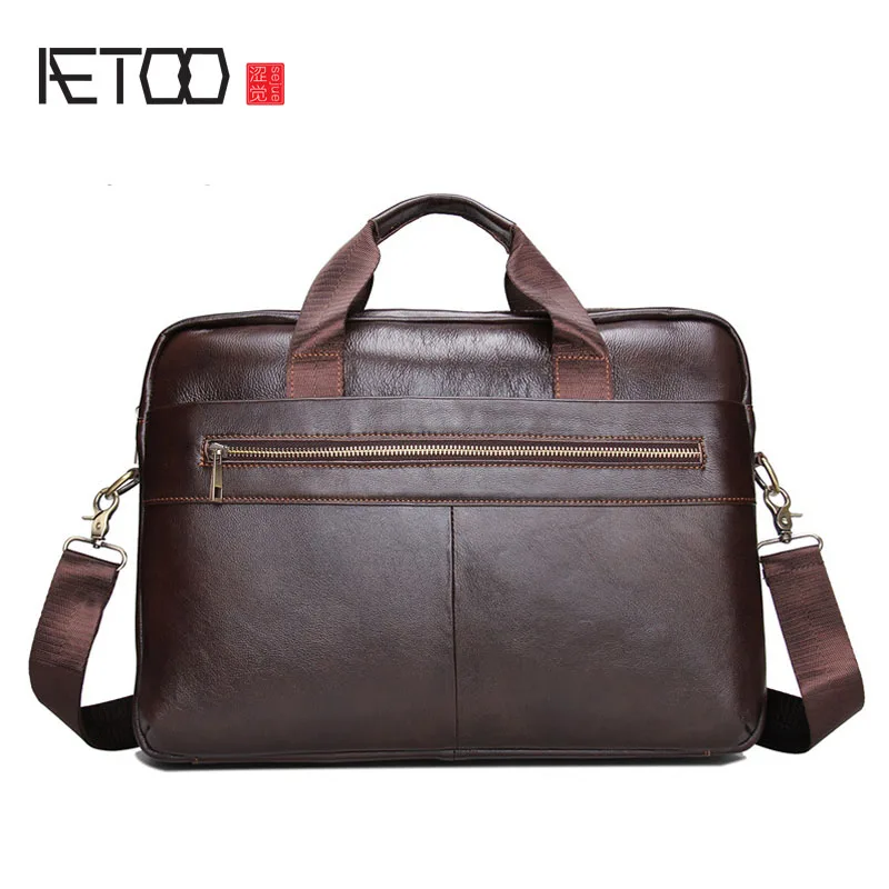 

AETOO New men briefcase leather men bag cowhide messenger bag casual laptop business package