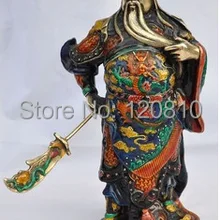 Китайский ручной резьбой меди посуда перегородчатой Куан Кунг статуя 030